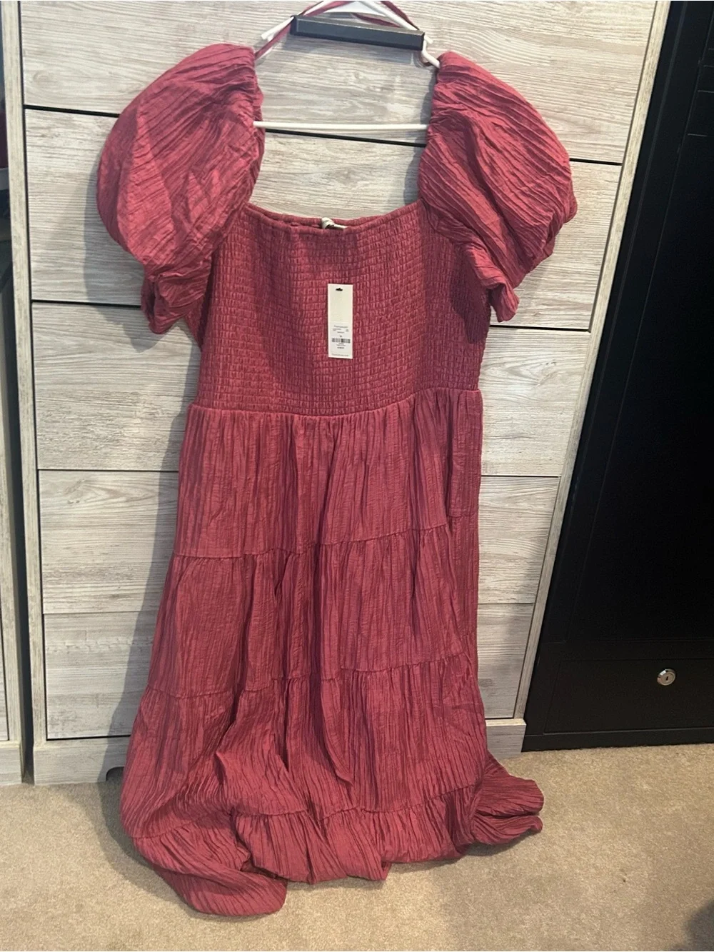 Stacey Puff Sleeve Smocked Rose Boho Midi Dress